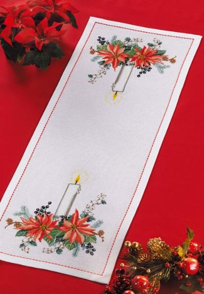 runner natalizio da permin of copenhagen rosenstand christmas cross stitch kit