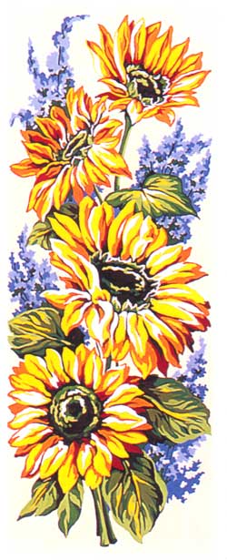 Girasoli e fiori blu