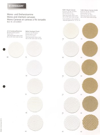Zweigart: Mono e Interlock Canvas cartella campioni