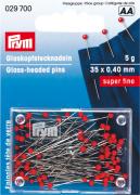 Spilli con testa di vetro colore rosso 0,40 x 35 mm 5gr.