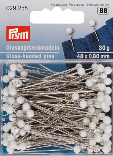 Spilli con testa di vetro colore bianco 0,80 x 48 mm 30gr.