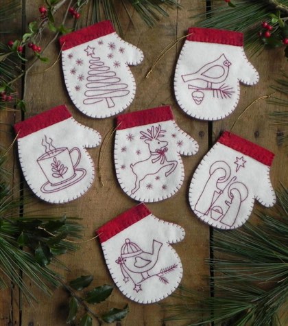 Redwork Mittens Ornament