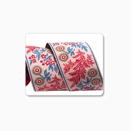 Passamaneria Jacquard - Red Garland on Pink - 38 mm