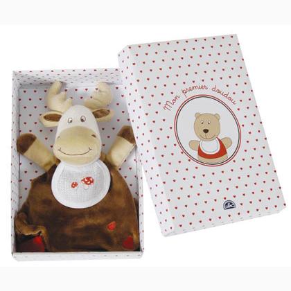 Scatola regalo con peluche caribù da dmc per i bimbi ... Libretti punto croce con schemi asciugamani bagno