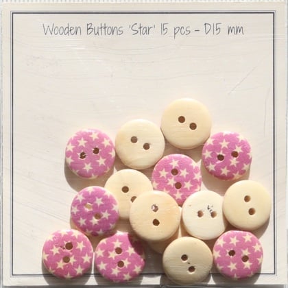 Stars - Bottoni in legno - 15 mm - Rosa