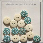 Hearts - Bottoni in legno - 15 mm - Azzurro