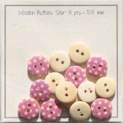 Stars - Bottoni in legno - 15 mm - Rosa