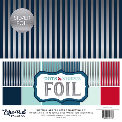 Set Carta da Decorazioni - Winter Silver Foil Stripe