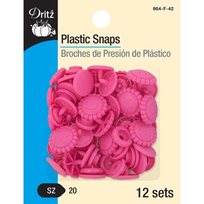 Bottoni a pressione in plastica - Fiore rosa con sorriso