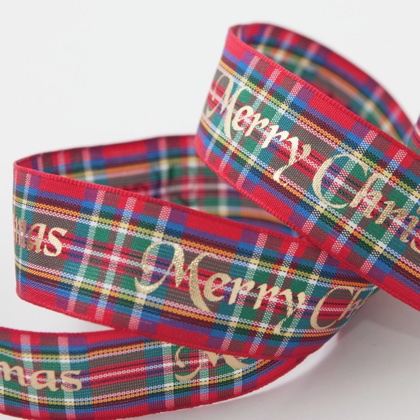 Nastro Tartan Metallic Merry Christmas 15mm - Oro