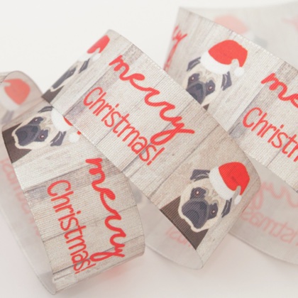 Nastro Merry Christmas Pug 25mm - Multicolore