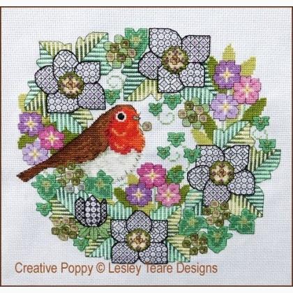 Blackwork Flowers With Robin
