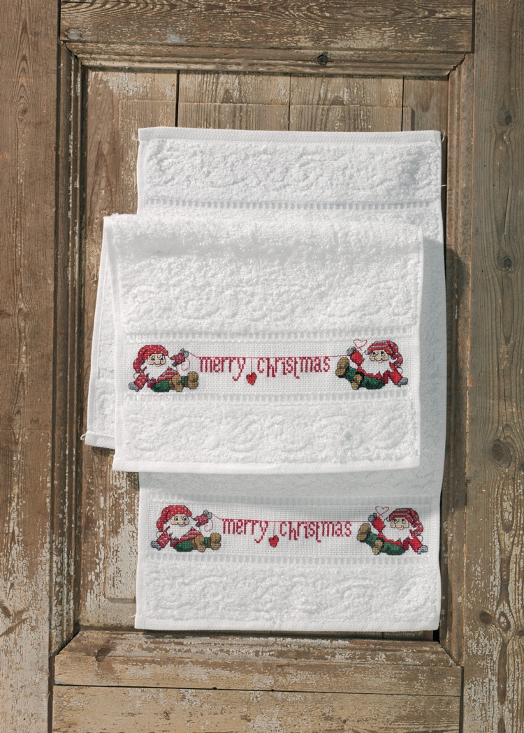 Lexs Linens Set di 2 asciugamani ricamati Rudolph & Babbo Natale 1 pezzo ciascuno 