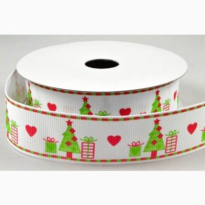 Nastro 25mm - Natale Grosgrain - Bianco & Verde