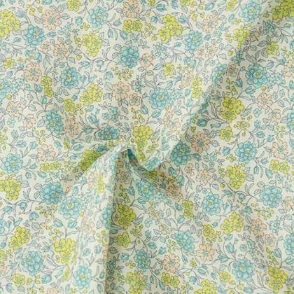 Tessuto stampato cotone bio - Fiori gialli e cielo
