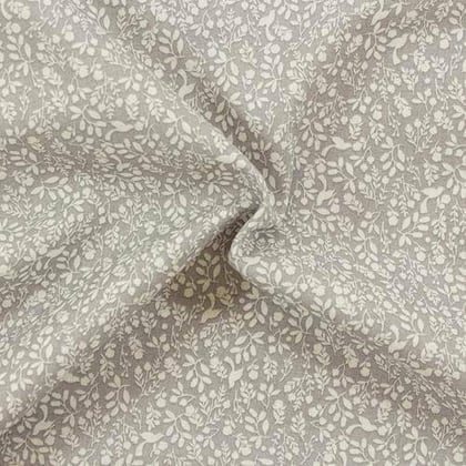 Tessuto stampato cotone bio - Uccelli e foglie grigi