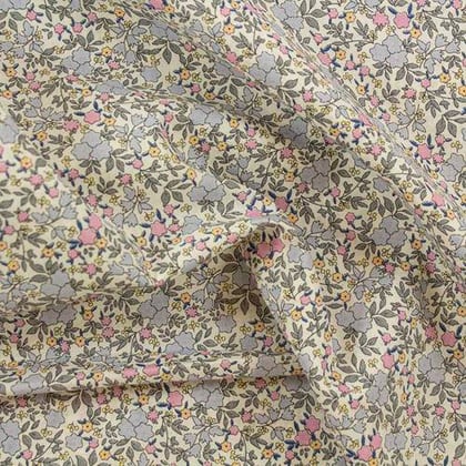 Tessuto stampato cotone bio - Fiori blu e rosa