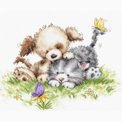 Dog and Cat with Butterfly
