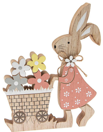 Coniglietto di Pasqua con fiori in legno