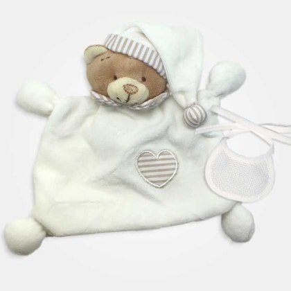 Orsetto doudou con Bavaglino decorativo da Ricamare - Crema