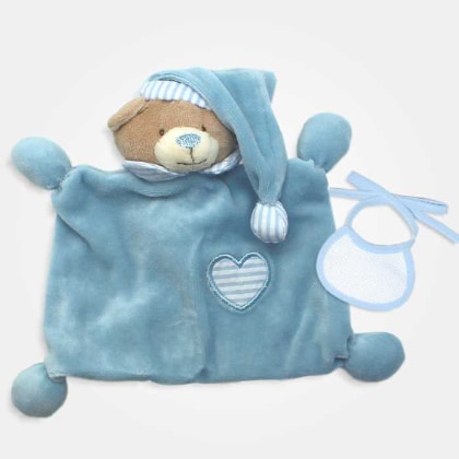 Orsetto doudou con Bavaglino decorativo da Ricamare - Azzurro