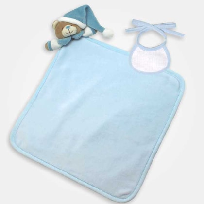 Doudou orsetto con Bavaglino decorativo da Ricamare - Azzurro