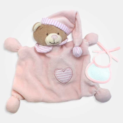 Orsetto doudou con Bavaglino decorativo da Ricamare - Rosa