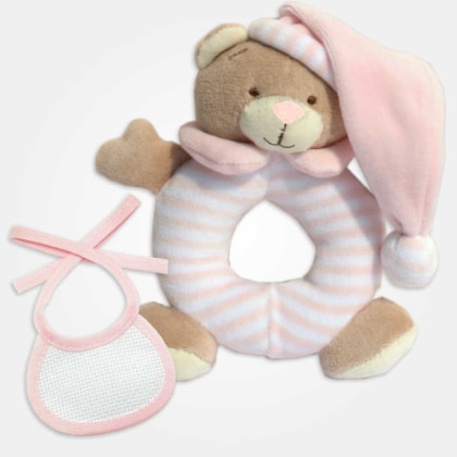 Orsetto Sonaglio con Bavaglino decorativo da Ricamare - Rosa