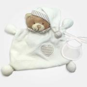 Orsetto doudou con Bavaglino decorativo da Ricamare - Crema