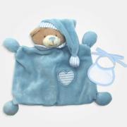 Orsetto doudou con Bavaglino decorativo da Ricamare - Azzurro