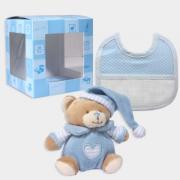 Set regalo: Mini orsetto e Bavaglino da ricamare - Azzurro