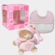 Set regalo: Mini orsetto e Bavaglino da ricamare - Rosa