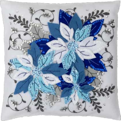 Winter Blue Poinsettia - Kit cuscino in feltro