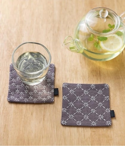 Sashiko Coppia Sottobicchieri - Marrone