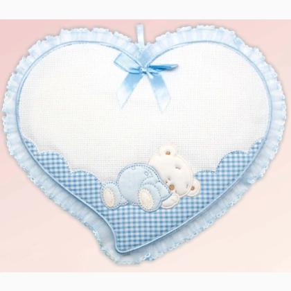 Fiocco Nascita - Cuore con Orsetto addormentato - Azzurro