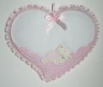 Fiocco Nascita - Cuore con Orsetto addormentato - Rosa