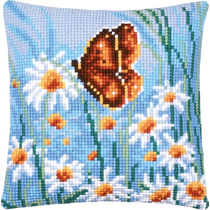 Cuscino - Farfalla e fiori bianchi