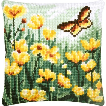 Cuscino - Farfalla e fiori gialli