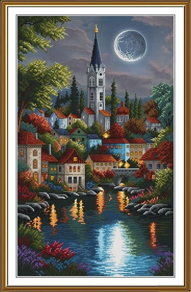 Paesaggio urbano al chiaro di luna